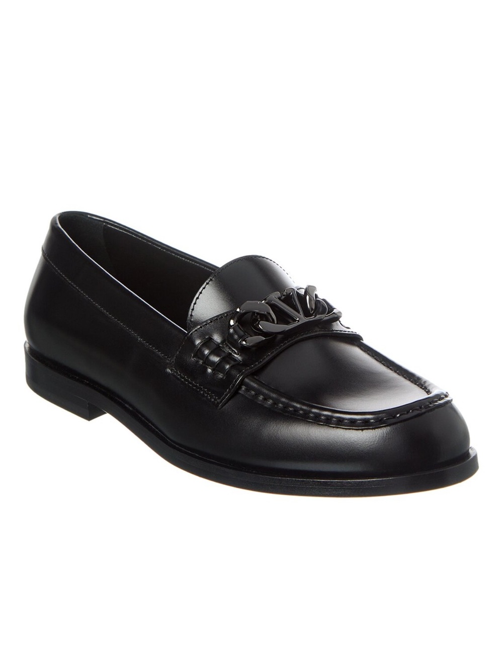 Valentino Garavani Black Leather Chain-Trim Loafers